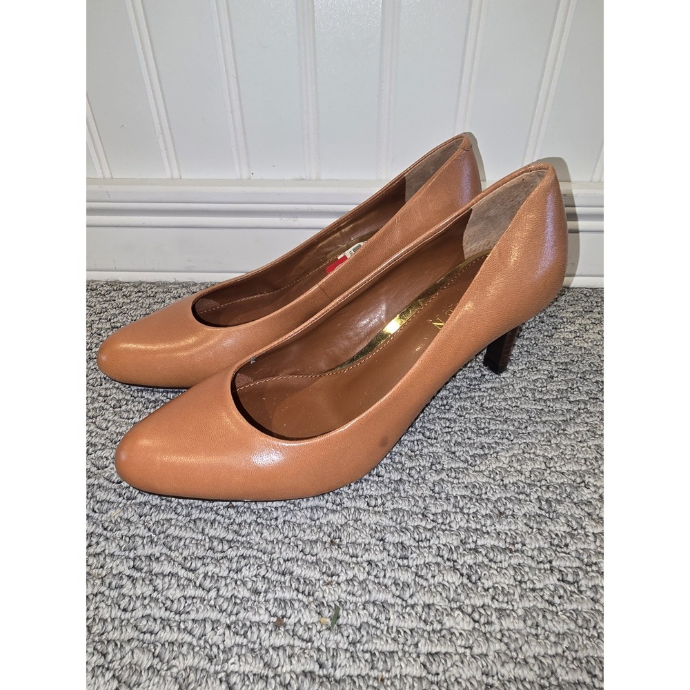 Lauren Ralph Lauren Harper Women's Brown Cognac Leather Heel Pump Sz 6.5